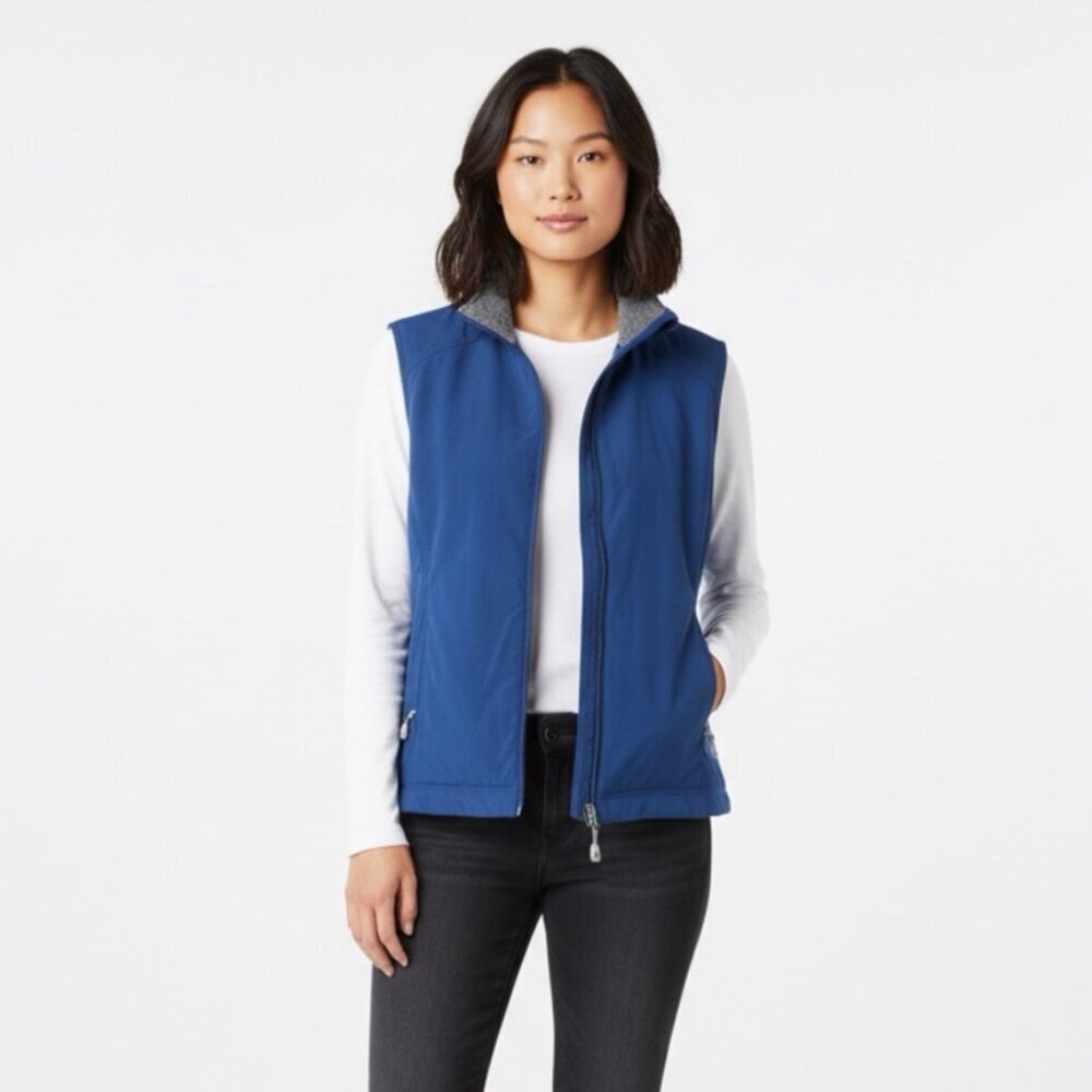 L.L. Bean Women's Soft Shell Vest M Blue Fleece Lined Full Zip Mock Neck 0PF03